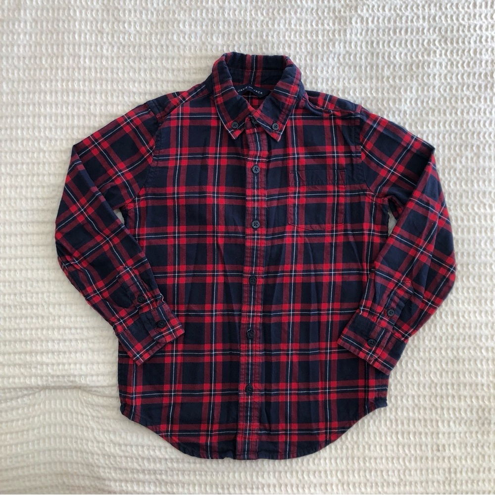 JANIE and JACK Boy’s Red and Blue Plaid Button-Down Shirt Size 5T